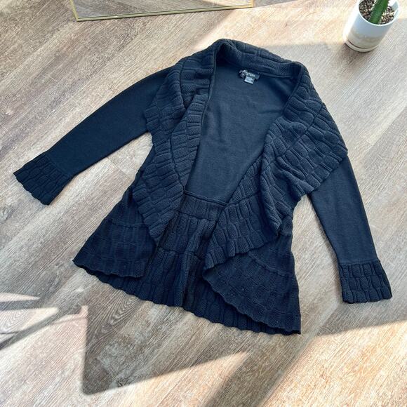 Etcetera Black Cashmere Blend Open Front Cocoon Cardigan Sweater - Picture 2 of 6